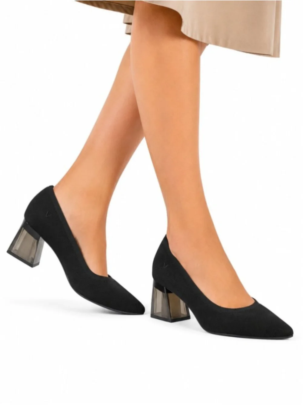VIVAIA Aria Pointed Toe Clear Block Heel Pumps Shoes Black 40EU 9US Knit Slip-On
